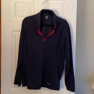 Eddie Bauer navy blue 3/4 zip fleece with red zipper